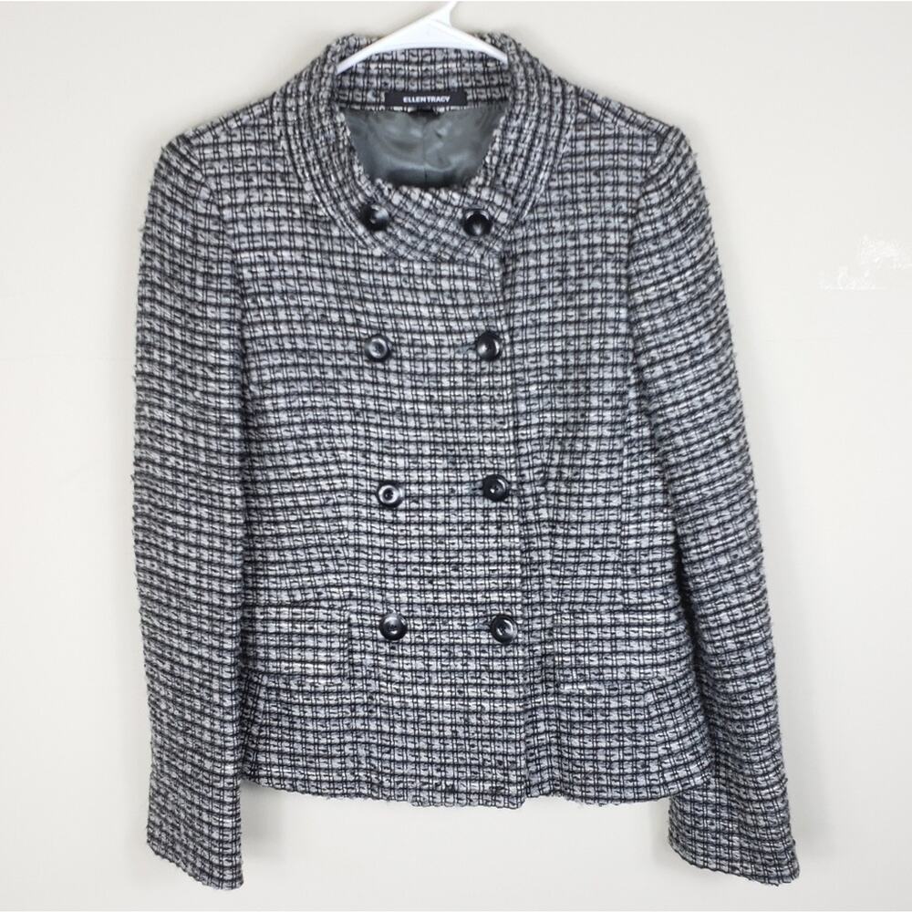 Ellen Tracy Women's Double Breasted Tweed Pea Coat Outerwear Jacket Size 4